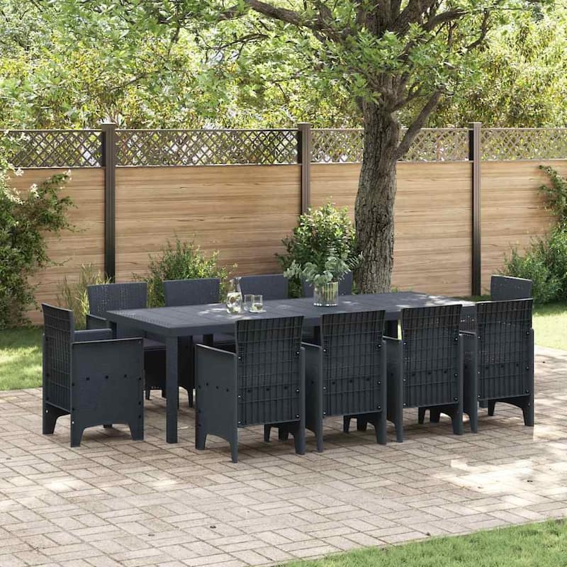 vidaXL Garden Dining Set 9/11 pcs Anthracite/Brown Polt rattan - 250 x 100 x 73 cm - Anthracite/ Anthracite/ 10 seater