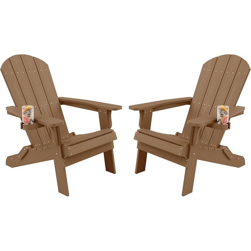 WINSOON All Weather HIPS Folding Oversized Adirondack Chair with Cup Holder