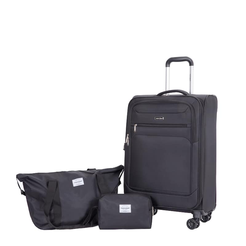 Carry On Luggage Sets 3 Piece, Softshell Lightweight Durable Suitcase with Spinner Wheels and Alloy Zipper, for Men Women - Black