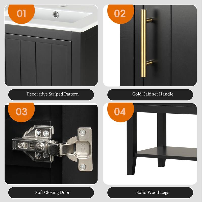 Small Bathroom Vanity with Sink, Bathroom Storage Cabinet with Soft Close Door, Single Vanity with Storage Rack and Open Shelf