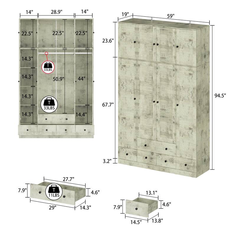 Contemporary Modern Freestanding Wardrobe Armoire Closet, 70", White