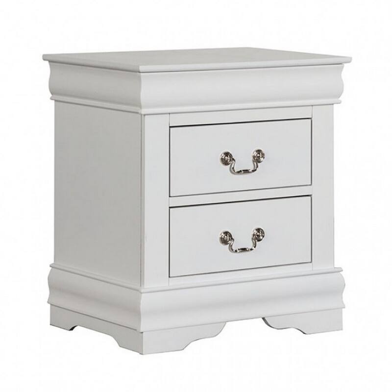 White/Nickel 2 Drawer 15.5 in. W Nightstand with Sturdy Hardware and Ample Storage