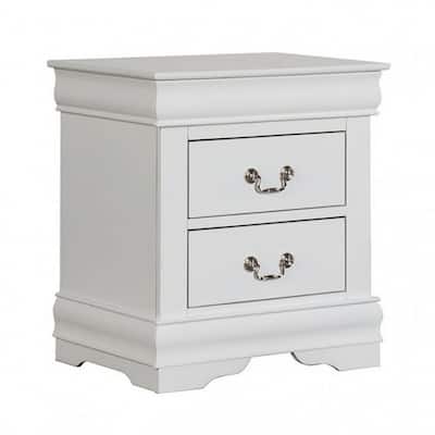 White/Nickel 2 Drawer 15.5 in. W Nightstand with Sturdy Hardware and Ample Storage