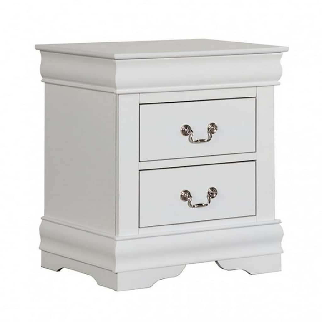 White/Nickel 2 Drawer 15.5 in. W Nightstand with Sturdy Hardware and Ample Storage