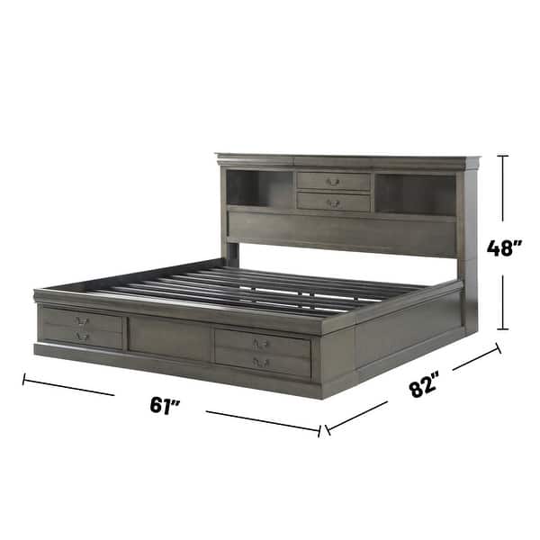 Wooden Queen Bed with Storage Space in Dark Gray