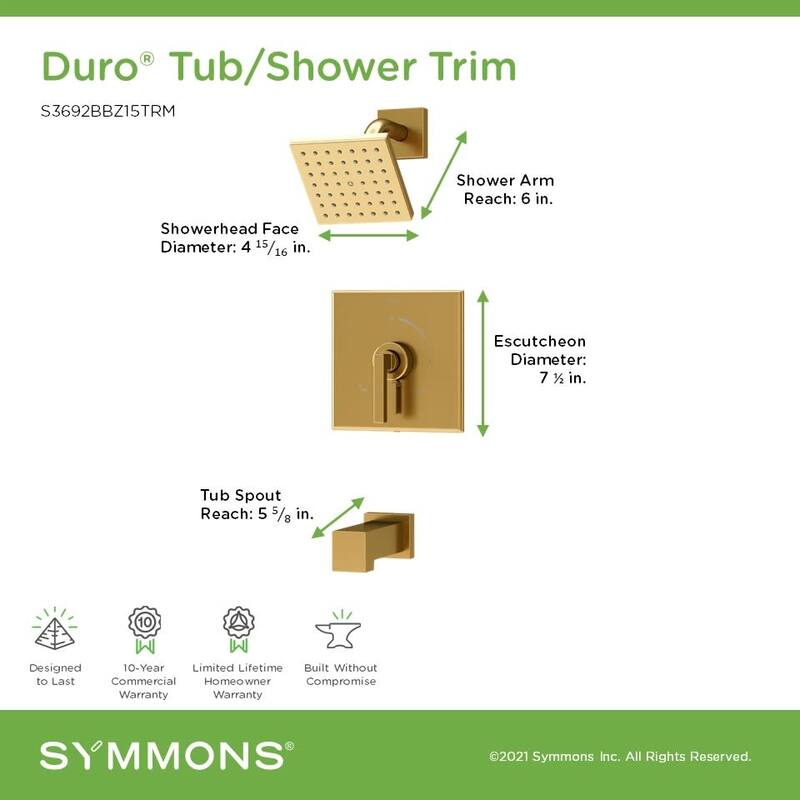 Symmons S369215TRM Duro HydroMersion Tub and Shower Trim Package with