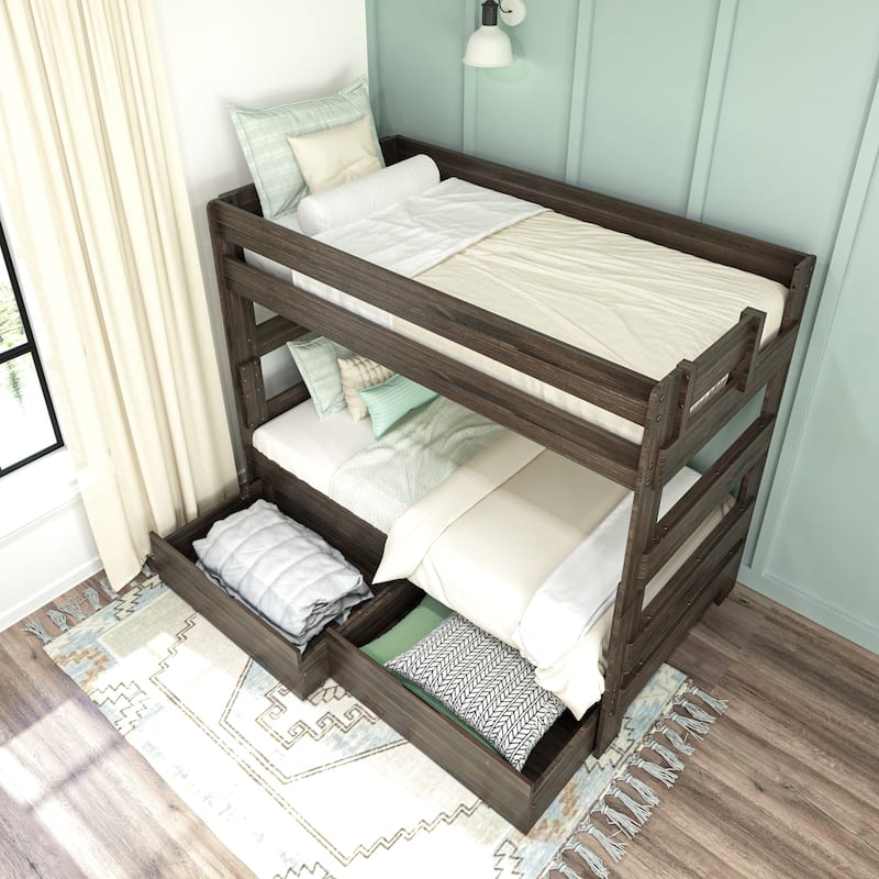 Max and Lily Farmhouse Twin over Twin Bunk Bed with Storage Drawers