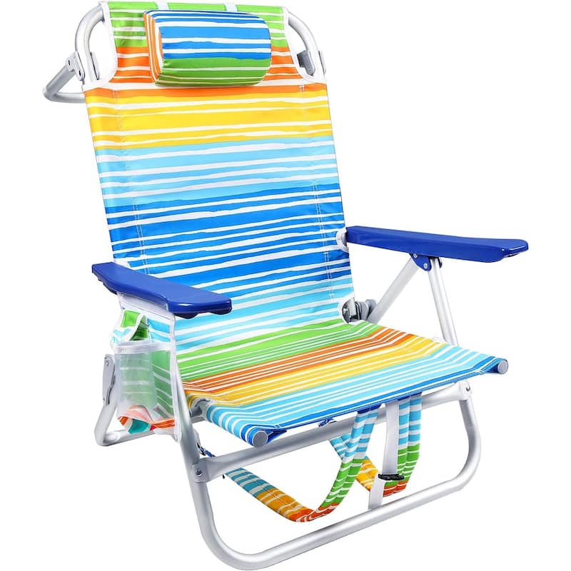 BOSSIN Backpack Beach Chairs for Adults,Adjustable high Beach Lounge Chairs with Towel Rack for Outdoor,Travel - Colorful