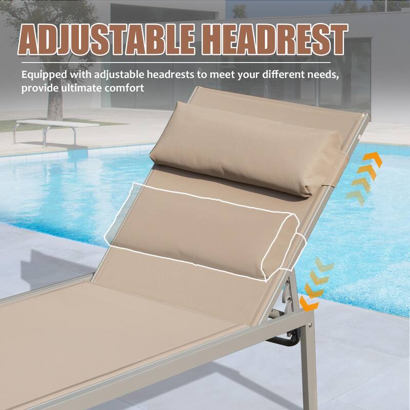 GDFStudio - Tatum 3-Piece Outdoor Adjustable Chaise Lounge Set with Side Table and Wheels