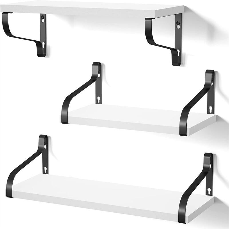 Floating Shelves Wall Mounted Set of 3 - 16.93"D x 6.14"W x 4.17"H - White