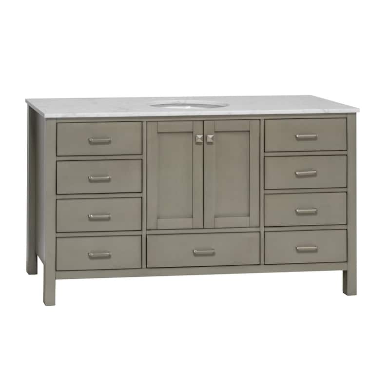 KitchenBathCollection Horizon 60" Single Bathroom Vanity with Engineered Carrara Top