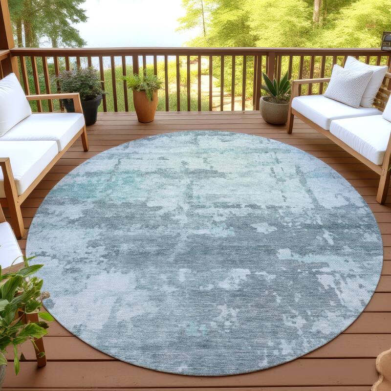 Machine Washable Indoor/ Outdoor Crouppen Modern Chantille Rug - Aqua - 8' x 8'