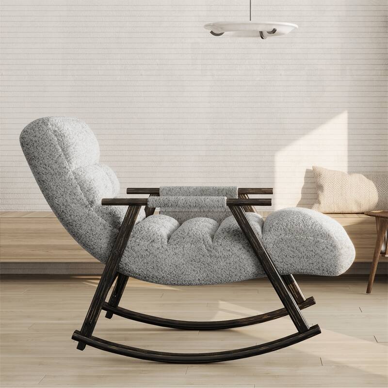 Folding Rocking Upholstered Chair with Adjustable Back and Footrest