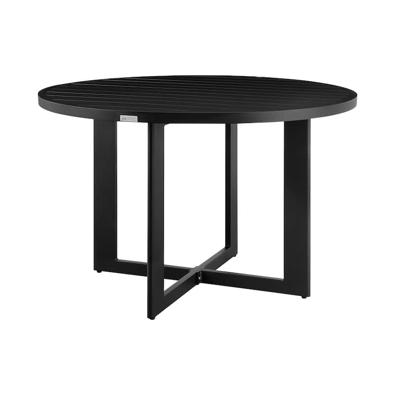 Cayman Outdoor Patio 5-Piece Round Dining Table Set in Aluminum with Grey Cushions