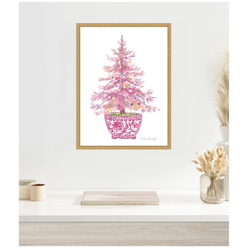 Kate and Laurel Sylvie Framed Canvas Pink Christmas Tree by Patricia Shaw