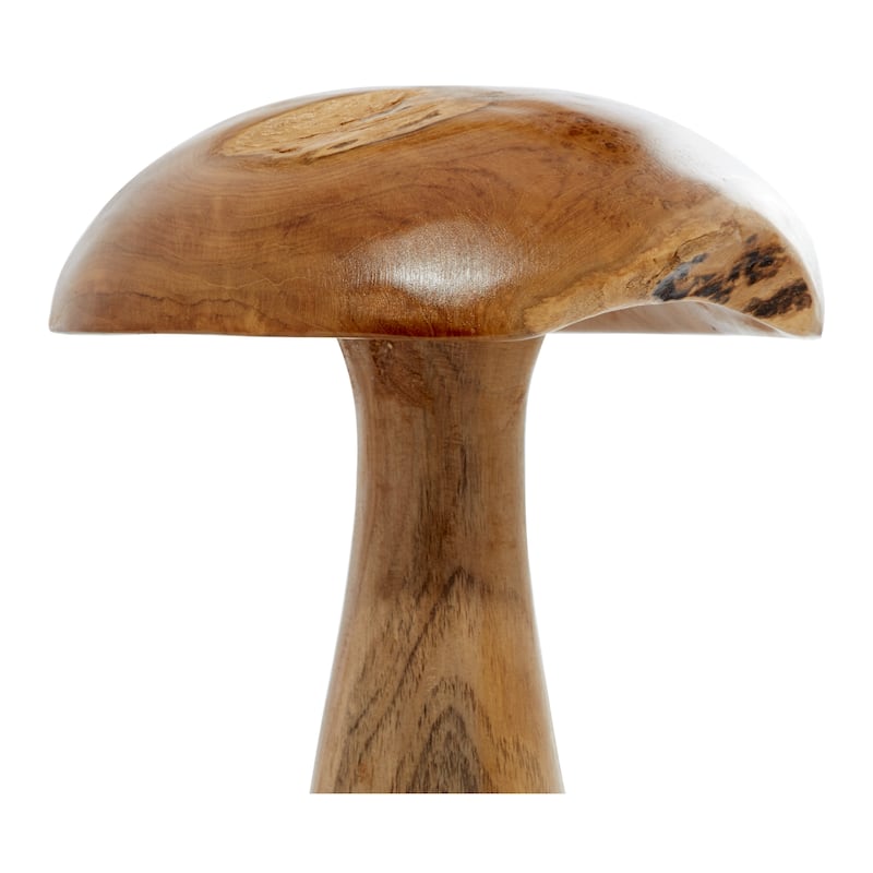 Teak Wood Mushroom Handmade Live Edge Sculpture with Natural Smooth Finish - Set of 3 Brown - Roche River Decor