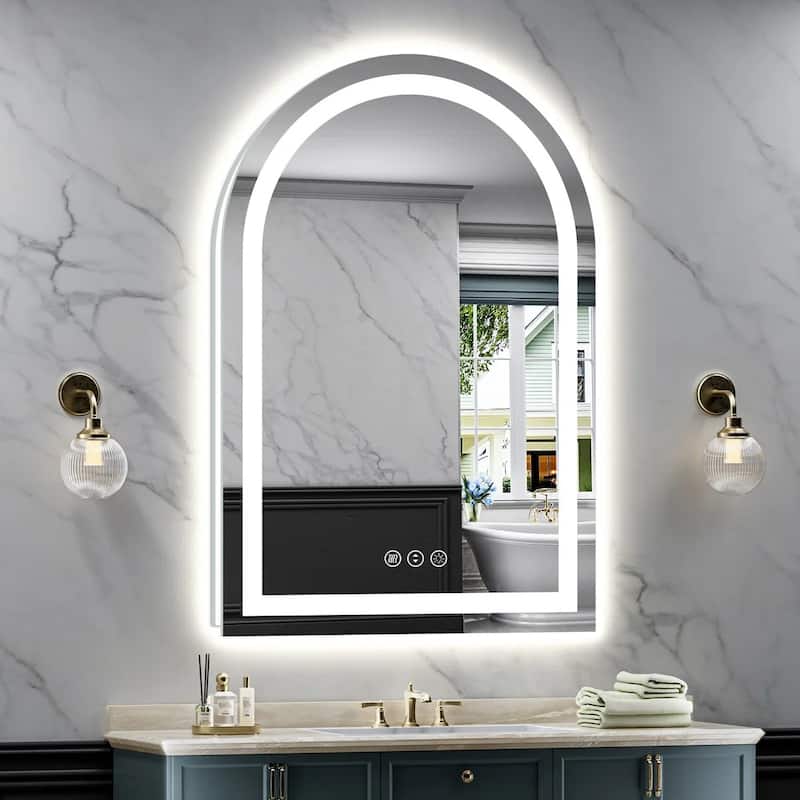 Full Size Arch Front & Back LED Lighted Anti-fog Tempered Glass Wall Bathroom Vanity Mirror, ETL Certified, 3-Year Warranty - 48"x32”