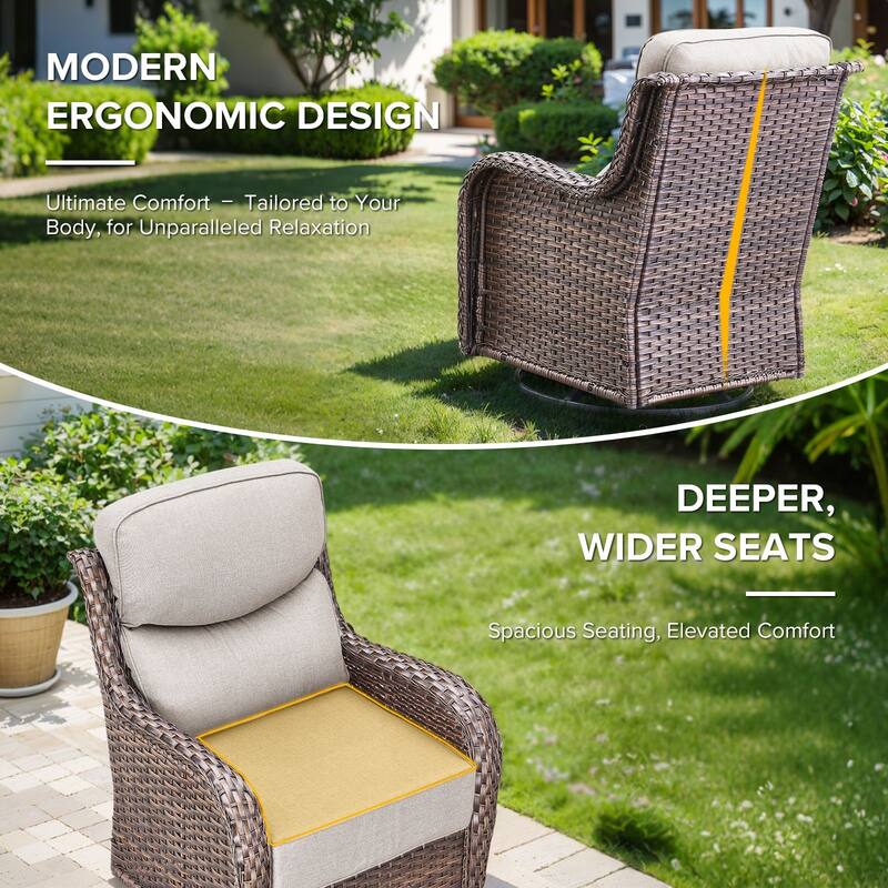 Gymojoy 5-Piece Patio Swivel Glider Chair Ottoman Set with Side Table, 6-Inch Ultra-Plush Cushions
