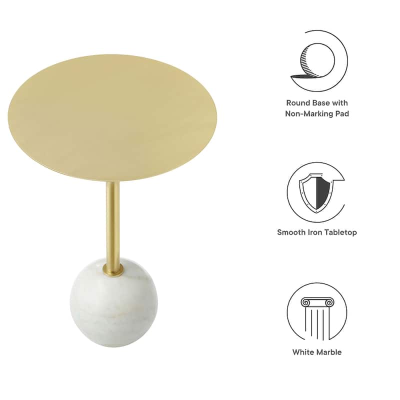 Aliza Round White Marble Side Table with White Marble Base