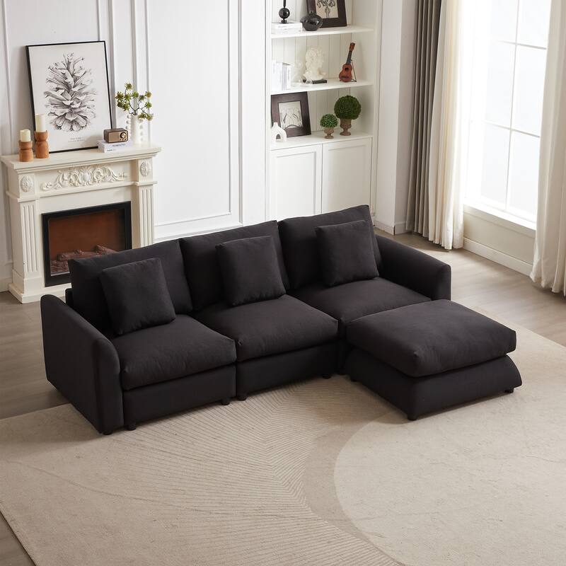 102.2" Fabric L-Shaped Modular Sleeper Sectional Sofa with Ottoman - Black