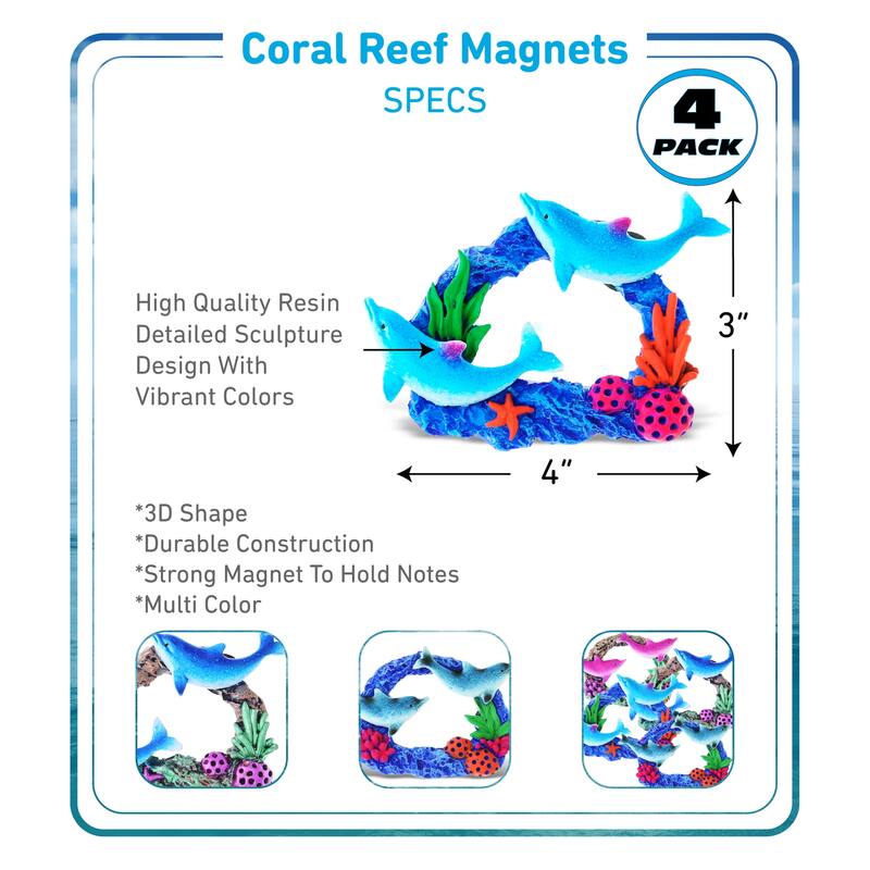 CoTa Global Dolphin Coral Reef Refrigerator Magnets Set of 4 - 4″Lx0.5″Wx3″H
