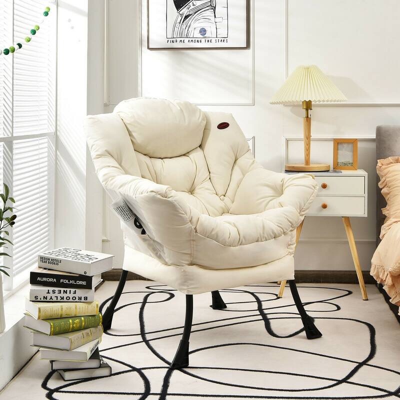 Modern Polyester Fabric Lazy Chair with Side Pocket - 32" x 29.5" x 37.5"