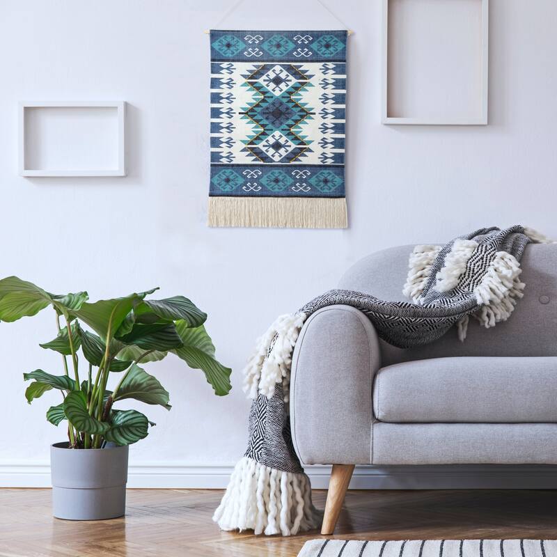 Sevita Bordered Boho Wall Hanging with Macrame Fringe