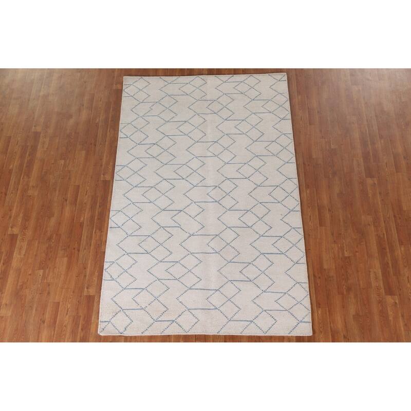 All-Over Trellis Moroccan Oriental Area Rug Hand-Knotted Wool Carpet - 5'1"x 8'0"