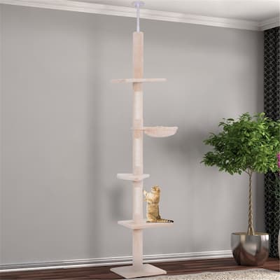 Durable Cat Tree with Plush Covers, Adjustable Height, and Safety Tension Rod - 90.5'' to 102.25