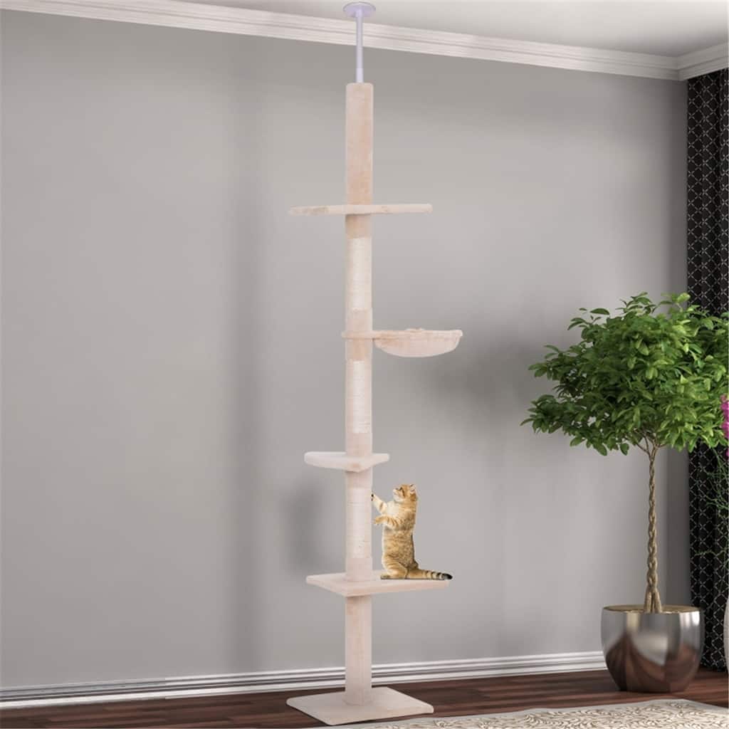 Durable Cat Tree with Plush Covers, Adjustable Height, and Safety Tension Rod - 90.5'' to 102.25