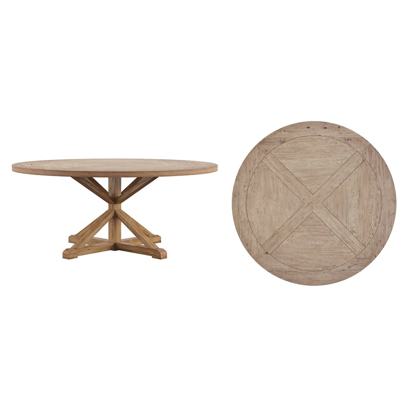 Krakova Rustic X-Base Round Pine Wood Dining Table