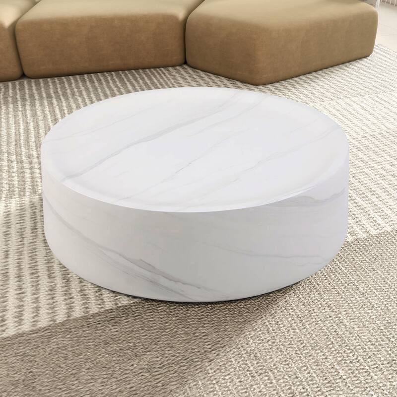 31.49'' Round coffee table,Sturdy Fiberglass table for Living Room, No Need Assembly