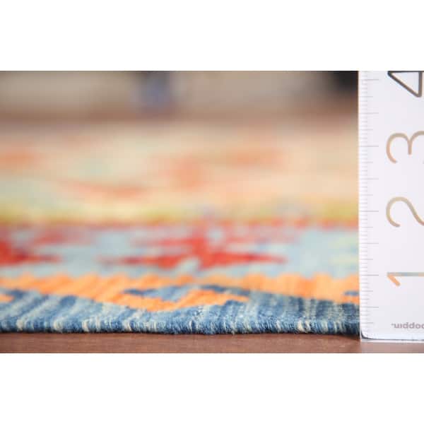 Geometric Kilim Rug Flatweave Reversible Wool Carpet - 5'9