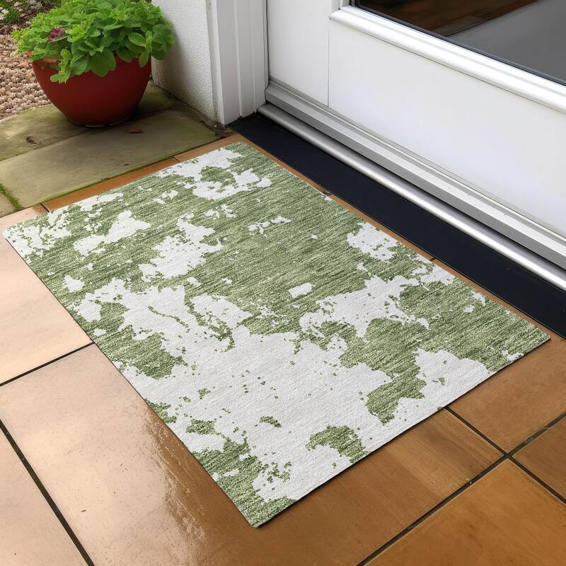Machine Washable Indoor/ Outdoor Chantille Abstract Rug - Green - 1'8" x 2'6"