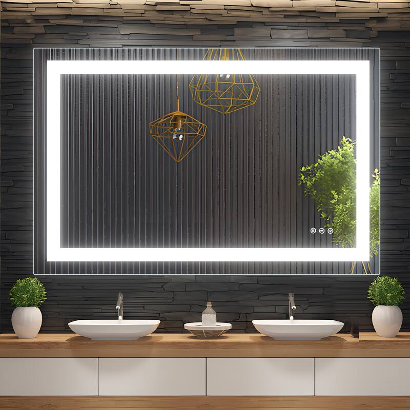 LED Bathroom Mirror with Front and Backlit Lights Anti-Fog