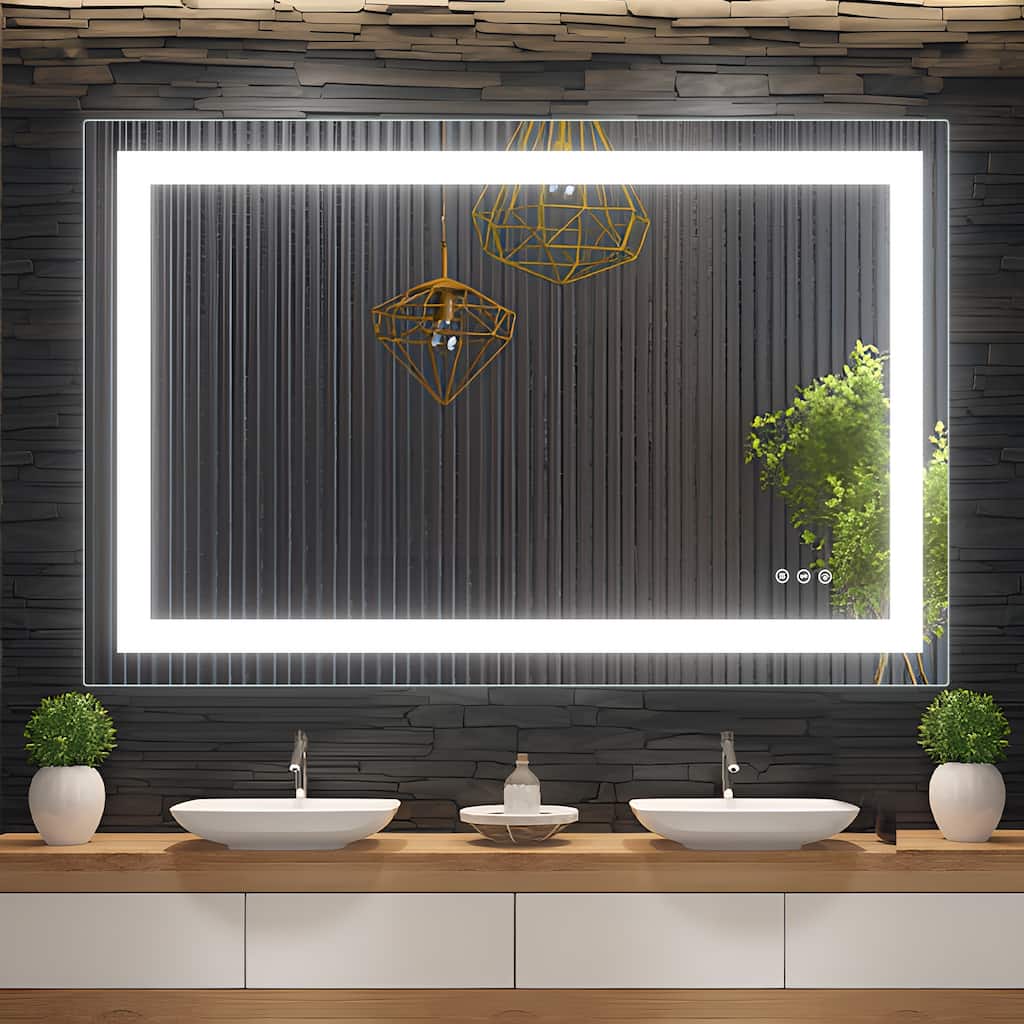 LED Bathroom Mirror with Front and Backlit Lights Anti-Fog
