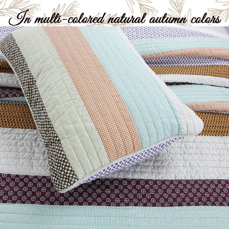 Cozy Line Nesco Striped Cotton Reversible 3-Piece Quilt Bedding Set