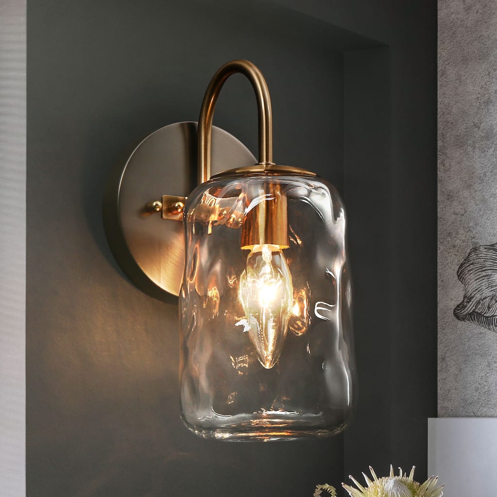 Modern Farmhouse 1-Light Mason Jar Wall Sconce Hand-blown Glass Bathroom Vanity Light - D 4.3" x H 9.4"