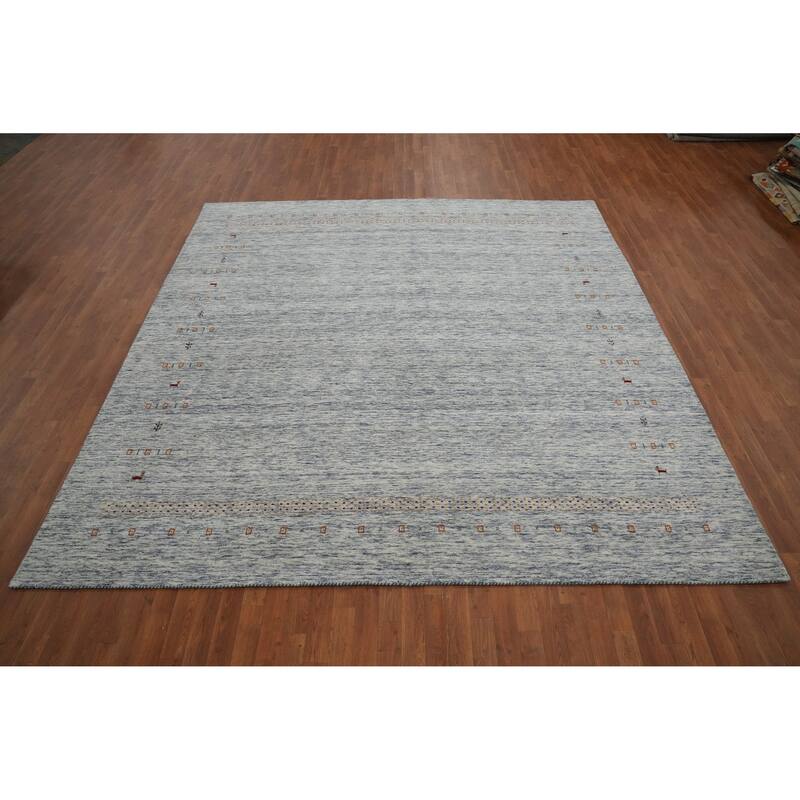 Hand Knotted Oriental 100% Wool Carpet Tribal Animal Pictorial Beige & Ivories Gabbeh Area Rug - 10' 0'' X 9' 8''