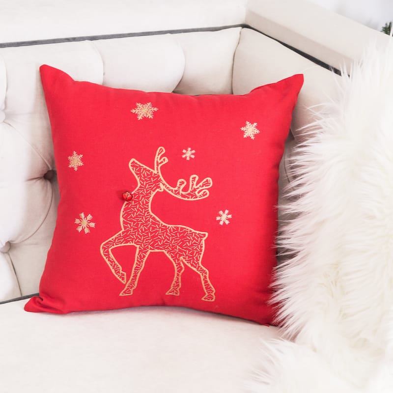Reindeer Cotton 16" Square Christmas Throw Pillow - Dasher