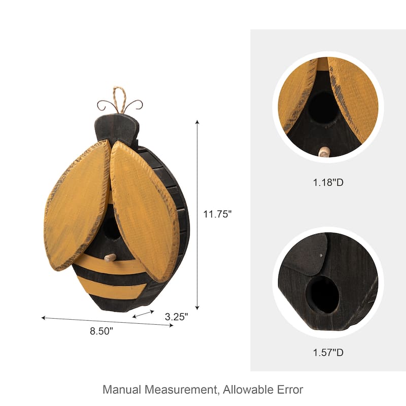Glitzhome 11"H Cute Distressed Solid Wood Ladybug Birdhouse - 11.5"H