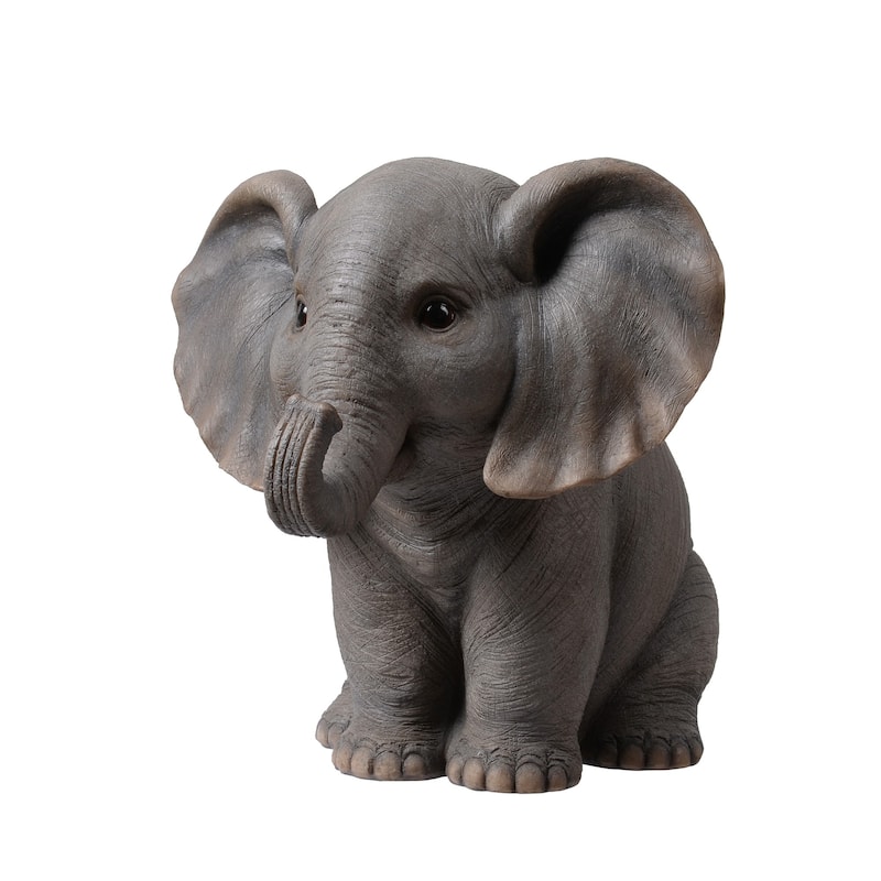 Trunk Up Baby Elephant Outdoor Garden Statue - 8.5"