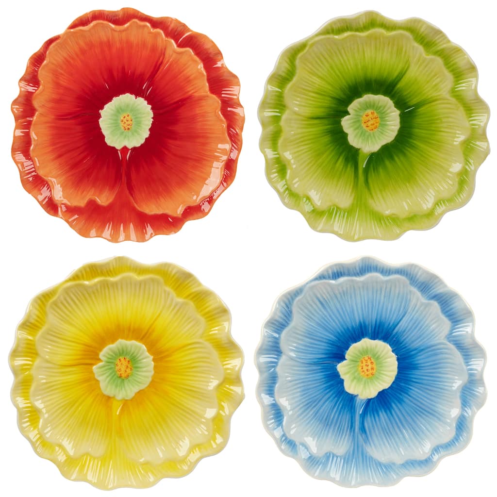 Certified International Blossom Set of 4 3-D Floral Dessert Plates - 8" Diam x 1"