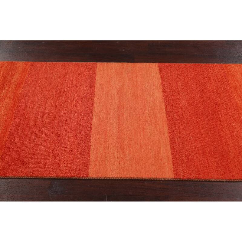 Striped Contemporary Gabbeh Kashkoli Oriental Wool Runner Rug Handmade - 2'7" x 12'8"