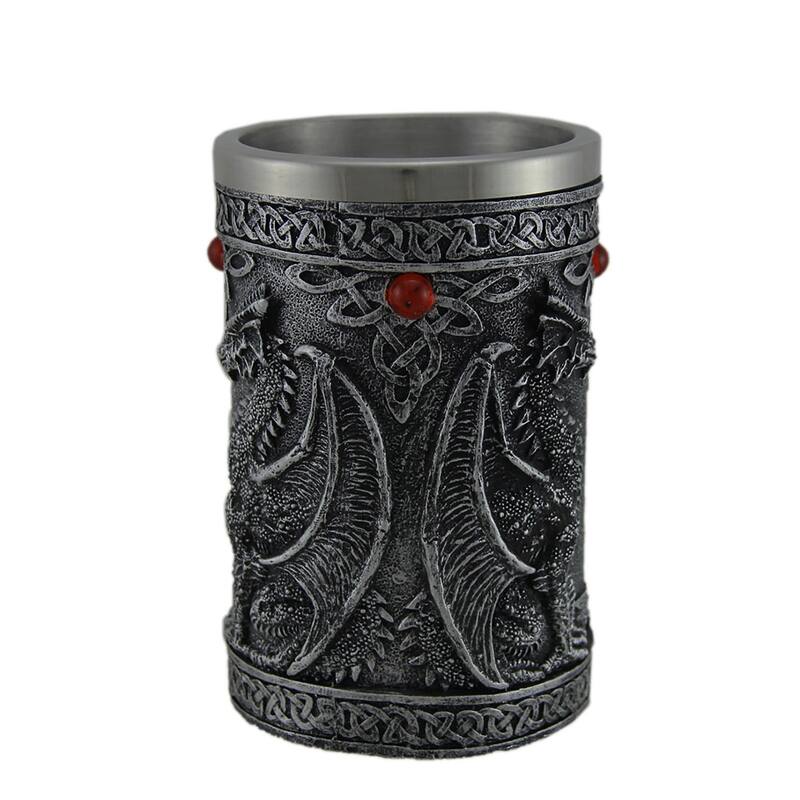 Gothic Metallic Blackened Silver Dragon Decorative Tankard - 5.75 X 6.25 X 3.75 inches