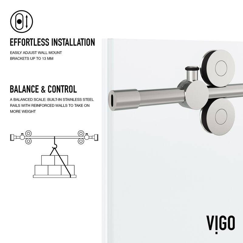 VIGO Elan 56" to 60" W x 74" H Frameless Sliding Shower Door