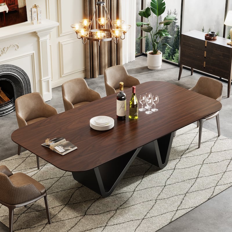 79" Modern Dining Table for 8 Rectangle Dining Table, Luxury White & Gold Kitchen Table with Sintered Stone