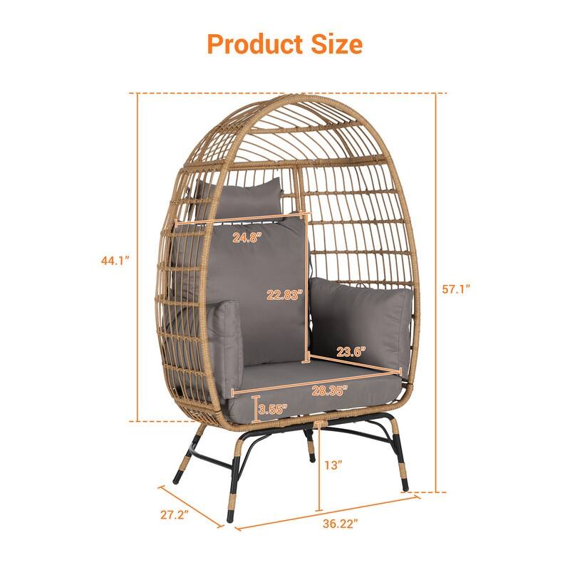 Luxury All-Weather Egg Chair, Oversized Rattan Hanging Chair for Patio, Balcony & Backyard, 6" Thick Fade-Resistant Cushions
