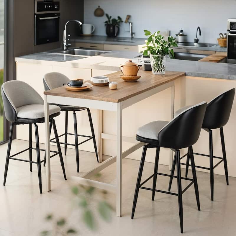 Glitzhome Modern Faux Leather Mixed Chenille Upholstered Swivel High Bar Stools - 4-Piece Black&Ash White