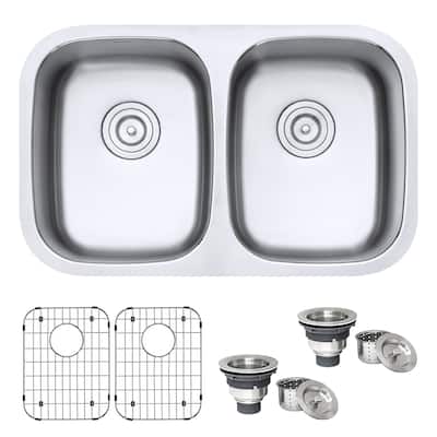 Ruvati 29-inch Undermount 50/50 Double Bowl 16 Gauge Stainless Steel Kitchen Sink - RVM4301 - 29-1/8″ x 18-1/2″